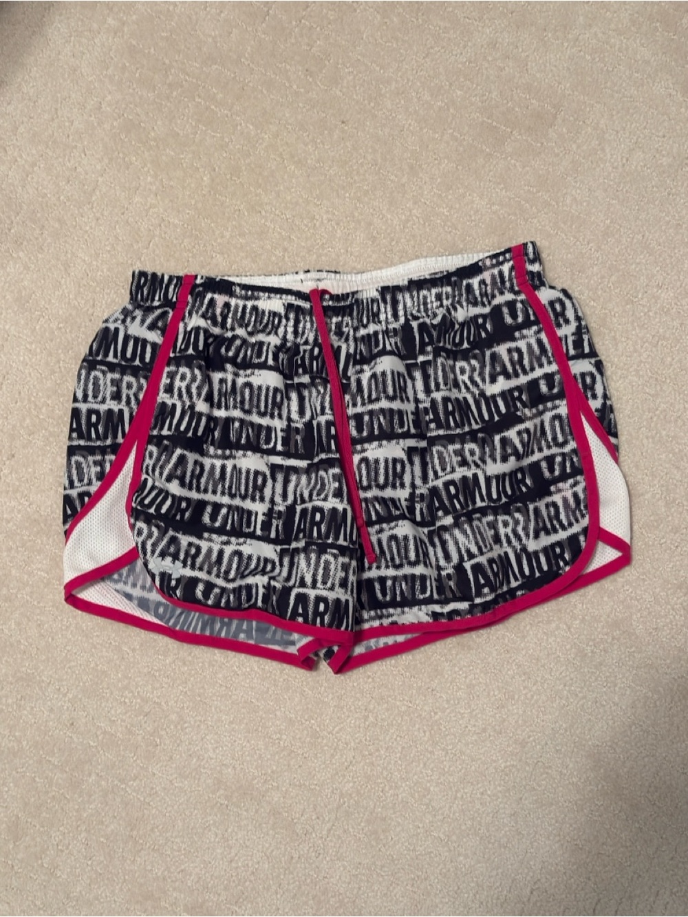 Under Armour Black Logo-Print Athletic Shorts with Pink Trim